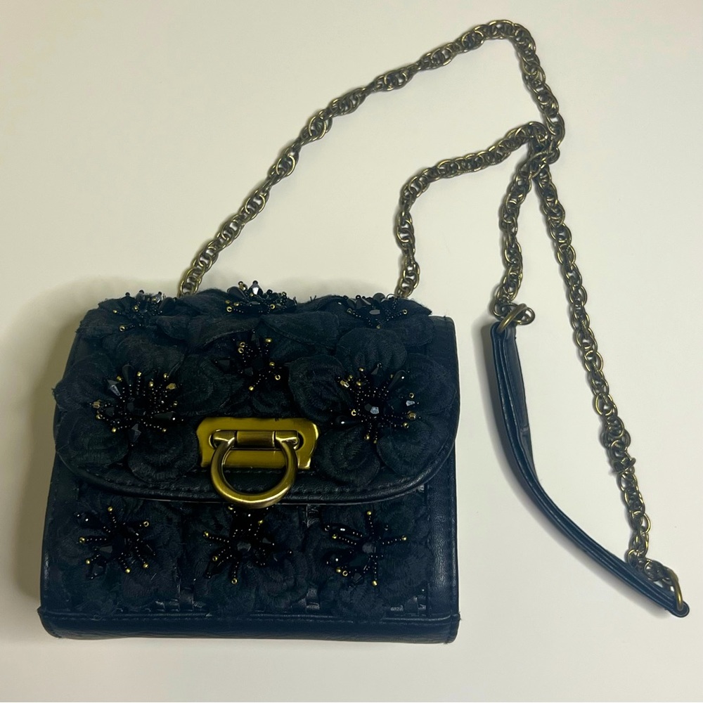 Mary Frances Black floral beaded bag